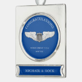 Luftwaffenpilotenflügel - benutzerdefinierter Text Banner-Ornament Silber (Links)