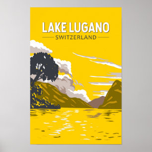 Luganer See Schweiz Reise Kunst Vintage Poster