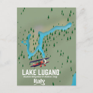 Luganersee Italien - Schweiz Reiseplakat Postkarte