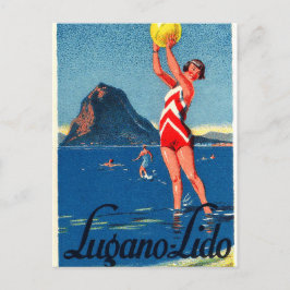 Luganersee, Strand, Giro mit Beachball, Vintag Postkarte