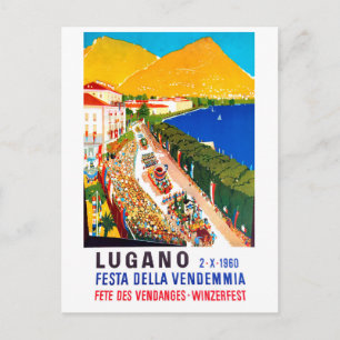 Lugano, Aussicht. Die Leute drängen sich auf dem W Postkarte