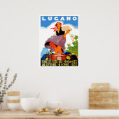 Lugano, Italien, das Mädchen macht Wein, Vintag Poster (Küche)