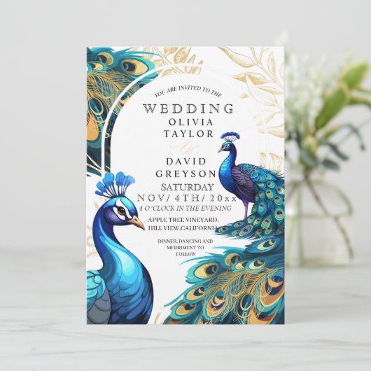 Lugano Lux Peacocks Einladung (Stehend Vorderseite)