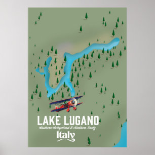 Lugano-See Italien - Schweiz Reiseplakat Poster