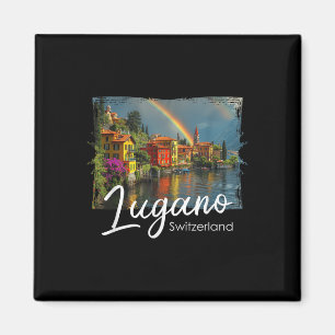 Lugano Vintage Schweiz T-Shirt Alpen Wandern Lago Magnet