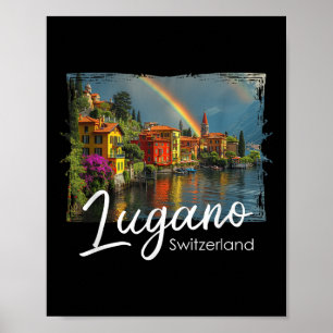 Lugano Vintage Schweiz T-Shirt Alpen Wandern Lago  Poster