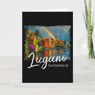 Lugano Vintage Schweiz T-Shirt Alpen Wandern Lake  Karte