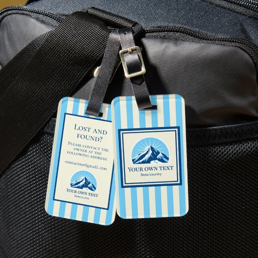 Luggage Tag stripes Mountain ski name Gepäckanhänger