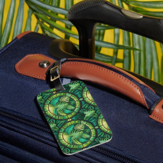 Luggage tag with a tropical leaf pattern gepäckanhänger (Vorderseite Insitu 1)