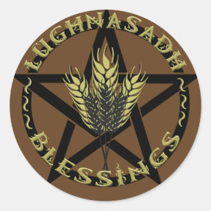 Lughnasadh Blessings Black Gold Wheat Pentagramm Runder Aufkleber
