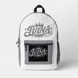 LUINA Luxus-Diamantkrone mit individuellem Namen a Bedruckter Rucksack