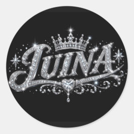 LUINA Luxus-Diamantkrone mit individuellem Namen a Runder Aufkleber