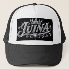 LUINA Luxus-Diamantkrone mit individuellem Namen a Truckerkappe