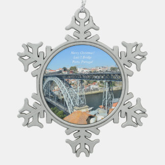 Luis I Bridge, Porto, Portugal Schneeflocken Zinn-Ornament