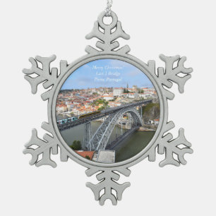 Luis I Bridge Porto Portugal Schneeflocken Zinn-Ornament