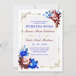Lujo De Boda en Burdeos y Azul Einladung