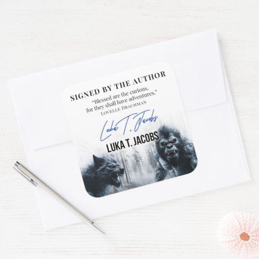 Luka T. Jacobs Author Buchzeichen Quadratischer Aufkleber (Umschlag)