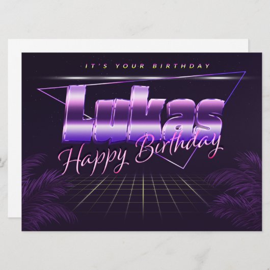 Lukas Name Vorname lila retro Karte Geburtstag (Vorne/Hinten)