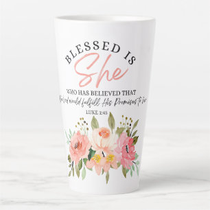 Luke 1:45 Gesegnet ist "She Floral Scripture" Milchtasse