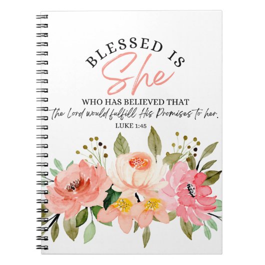 Luke 1:45 Gesegnet ist "She Floral Scripture" Notizblock (Vorderseite)