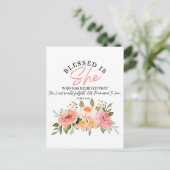 Luke 1:45 Gesegnet ist "She Floral Scripture" Postkarte (Stehend Vorderseite)