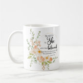 Luke 1:45 Gesegnet ist "She Spring Orange Blume" Kaffeetasse (Links)