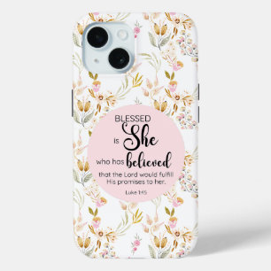 Luke 1:45 Gesegnet ist Sie Aquarell Rosa Blütenbra Case-Mate iPhone Hülle