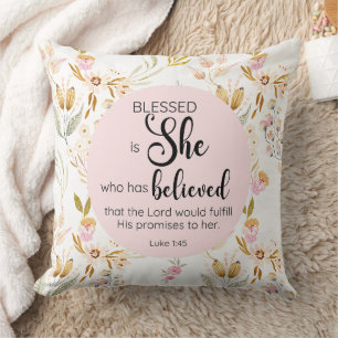 Luke 1:45 Gesegnet ist Sie Aquarell Rosa Blütenbra Kissen