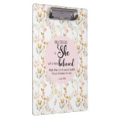 Luke 1:45 Gesegnet ist Sie Aquarell Rosa Blütenbra Klemmbrett (Rechts)