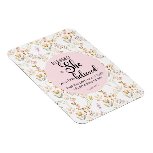 Luke 1:45 Gesegnet ist Sie Aquarell Rosa Blütenbra Magnet (Rechte Seite)