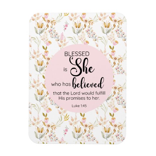 Luke 1:45 Gesegnet ist Sie Aquarell Rosa Blütenbra Magnet (Vertikal)
