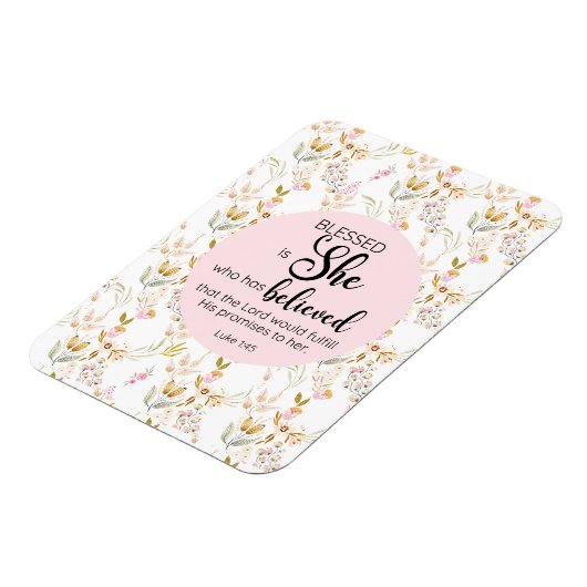 Luke 1:45 Gesegnet ist Sie Aquarell Rosa Blütenbra Magnet (Linke Seite)