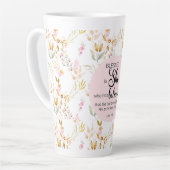 Luke 1:45 Gesegnet ist Sie Aquarell Rosa Blütenbra Milchtasse (Linke Ecke)