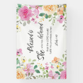 Luke 1:45 Gesegnet ist sie, Frauen-Schrift Bloral Banner (Vertikal)