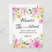 Luke 1:45 Gesegnet ist sie, Frauen-Schrift Bloral Postkarte (Vorne/Hinten)