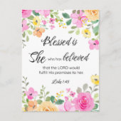 Luke 1:45 Gesegnet ist sie, Frauen-Schrift Bloral Postkarte (Vorderseite)