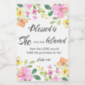 Luke 1:45 Gesegnet ist sie, Frauen-Schrift Bloral Weinetikett (Einzelnes Label)