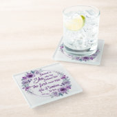 Luke 1:45 Gesegnet ist sie Lila Floral Glasuntersetzer (Schrägansicht)