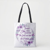 Luke 1:45 Gesegnet ist sie Lila Floral Tasche (Vorderseite)