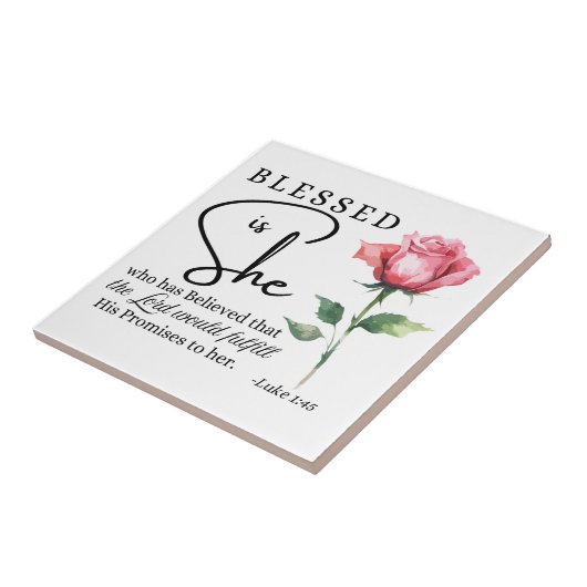 Luke 1:45 Gesegnet ist Sie Rose Blume Fliese (Seite)