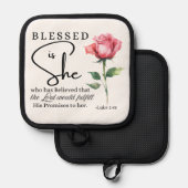 Luke 1:45 Gesegnet ist Sie Rose Blume Topflappen (Vorderseite/Rückseite)