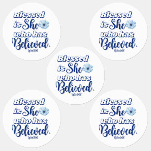 Luke 1:45 Gesegnet ist, wer glaubt Blue Blume Etiketten