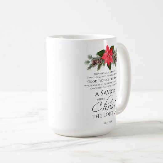 Luke 2:10-11 Gute Nachricht Poinsettia Weihnachten Kaffeetasse (VorderseiteRechts)