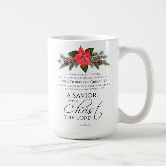 Luke 2:10-11 Gute Nachricht Poinsettia Weihnachten Kaffeetasse (Rechts)