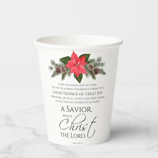 Luke 2:10-11 Gute Nachricht Poinsettia Weihnachten Pappbecher (Vorderseite)