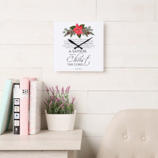 Luke 2:10-11 Gute Nachricht Poinsettia Weihnachten Quadratische Wanduhr (Lesesaal)