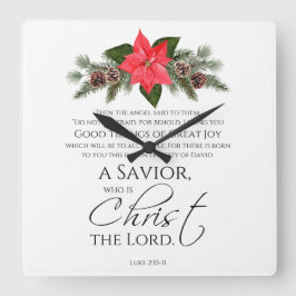 Luke 2:10-11 Gute Nachricht Poinsettia Weihnachten Quadratische Wanduhr