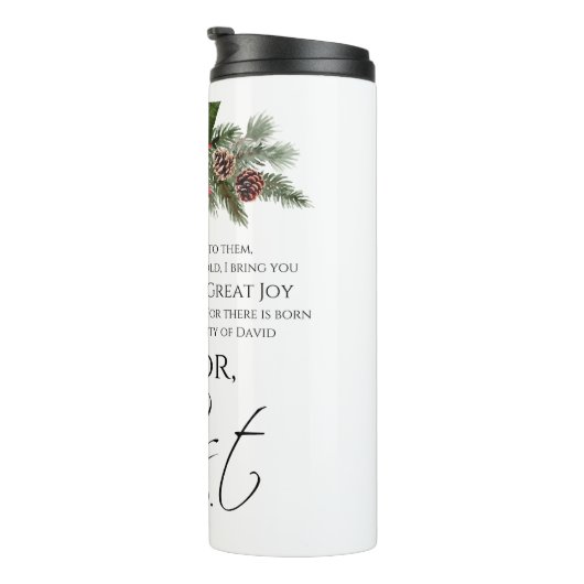 Luke 2:10-11 Gute Nachricht Poinsettia Weihnachten Thermosbecher (Nach rechts gedreht)