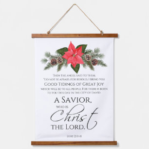 Luke 2:10-11 Gute Nachricht Poinsettia Weihnachten Wandteppich Mit Holzrahmen
