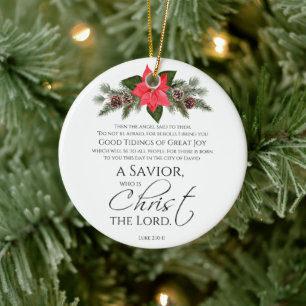 Luke 2:10-11 Poinsettia Weihnachten Nahtloses Must Keramik Ornament